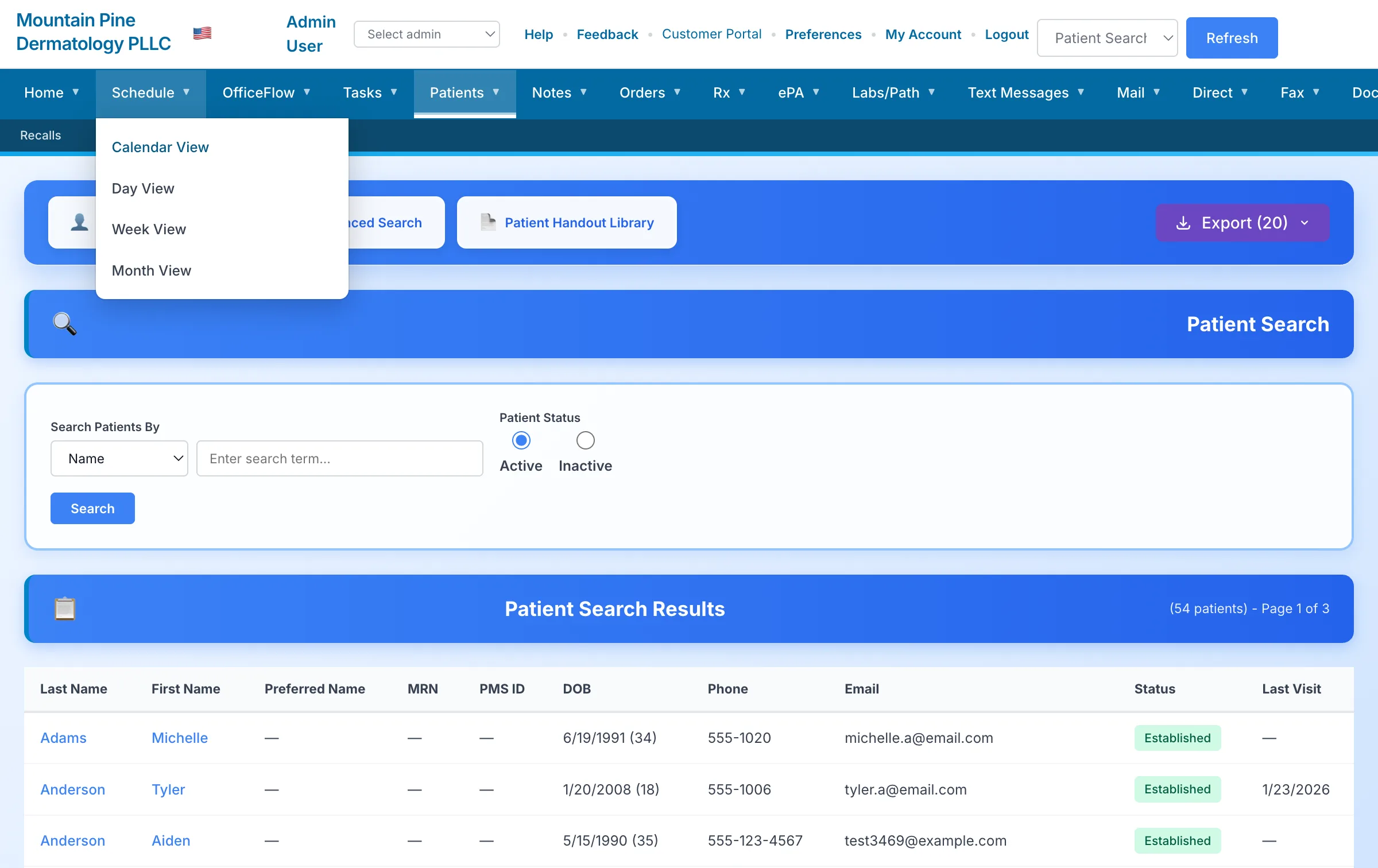OAK EMR patient record interface with illustrative data